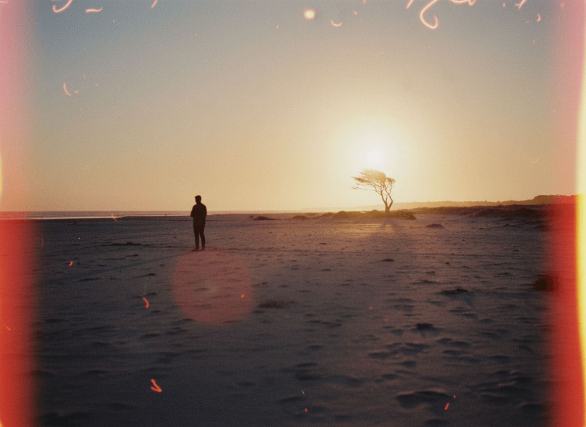 Film photography imperfections with analog grain and warm light leaks