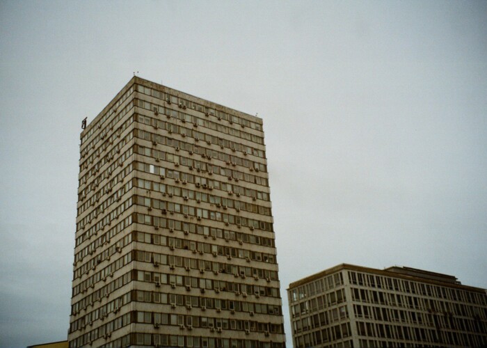 Apartment block in soft morning light